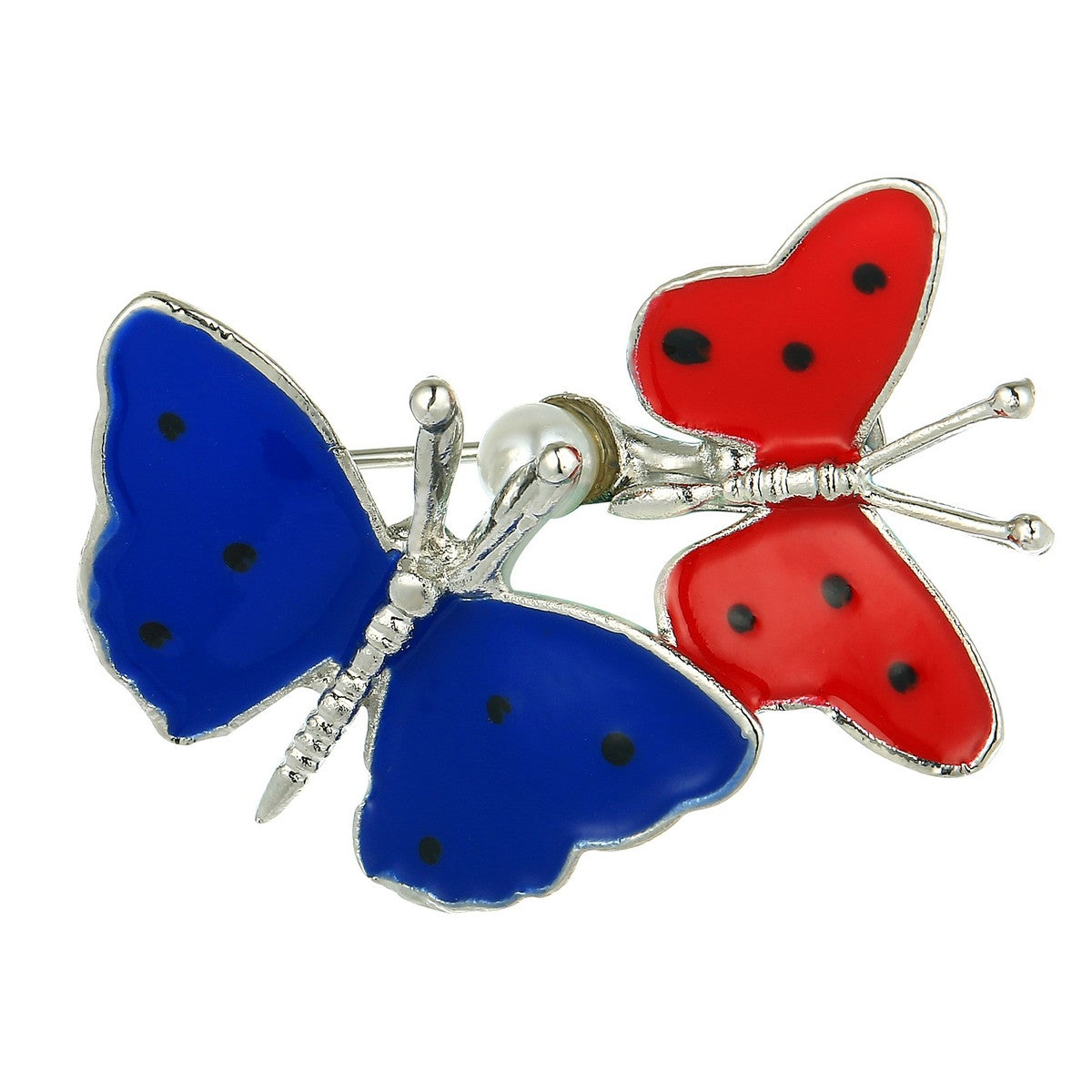 Butterflies Pin Brooch - Silver-Blue-Red (YX39018SLR)