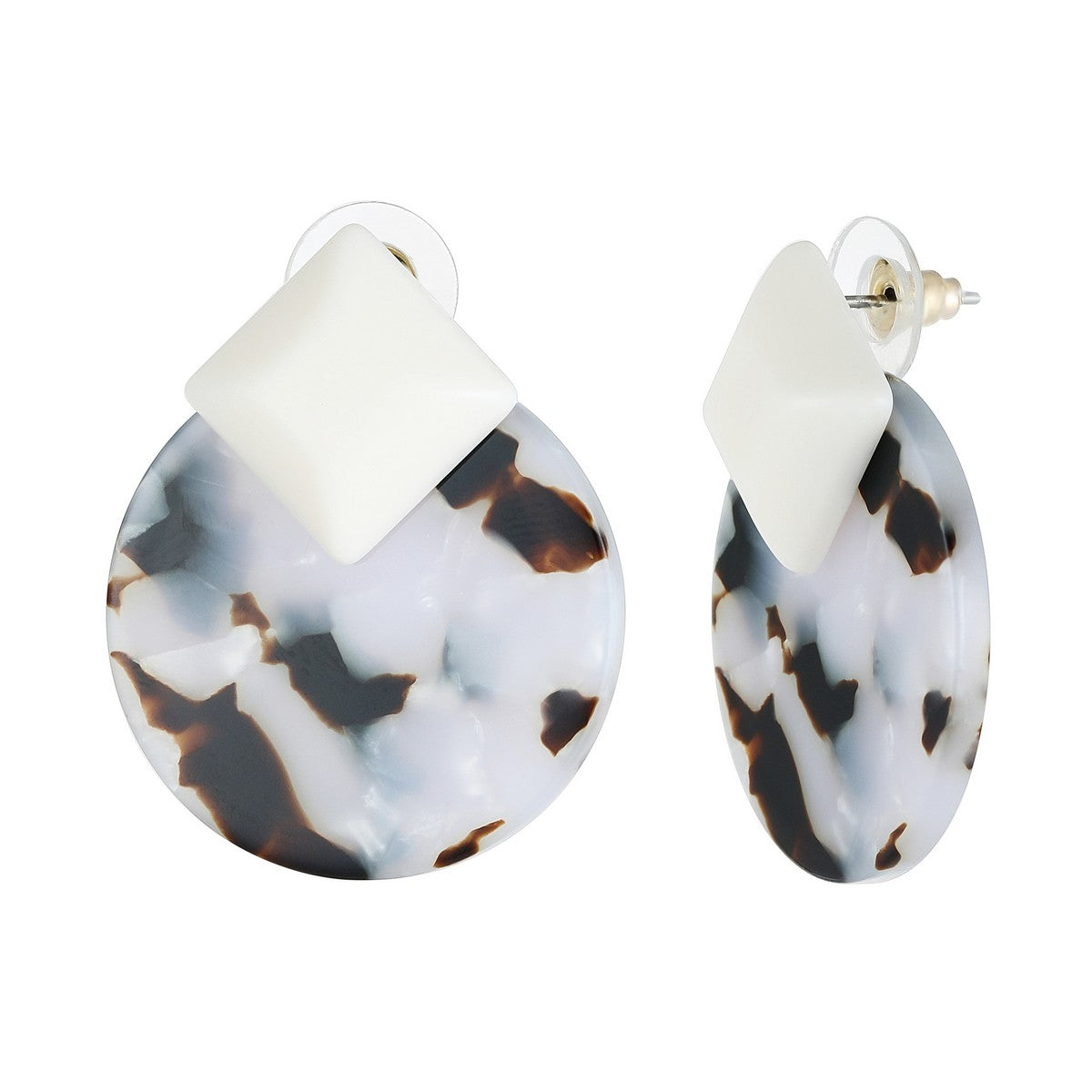 Geometric Pattern Fashion Earrings - Coffee & White YY10014LPD