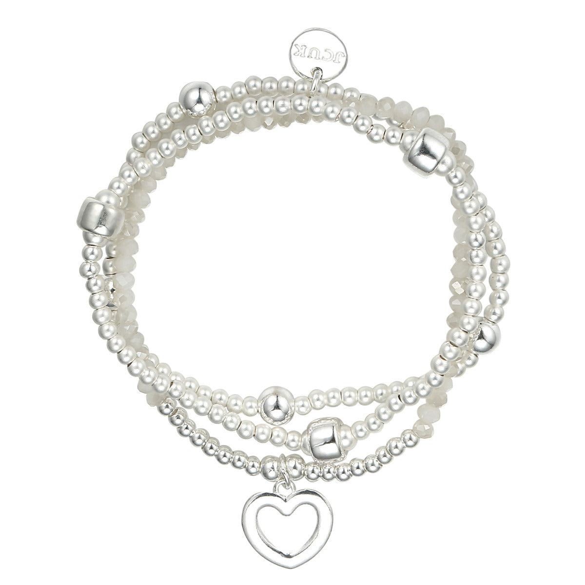 Layered Beads Silvery Bracelets with Hollow Heart Charm YZ13906SLR