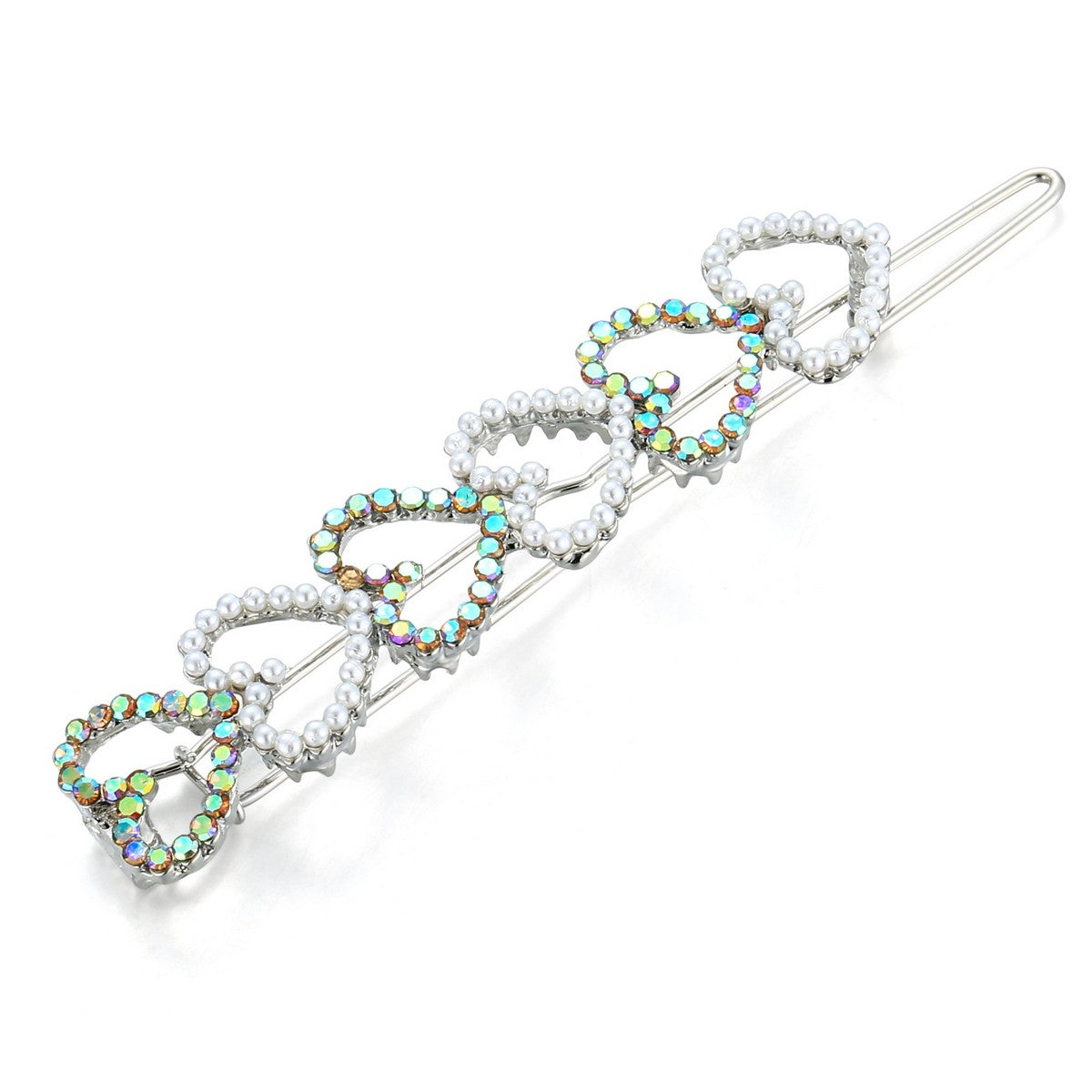 Hearts Pearl and Crystals Hair Clip - Silver (YZ29601SLR)