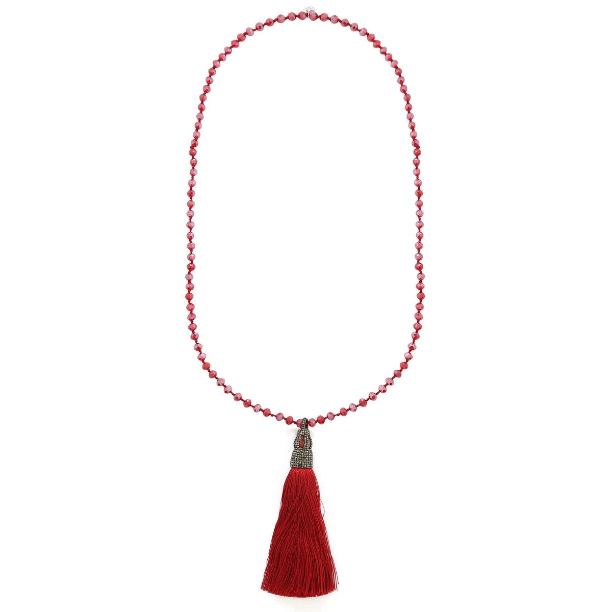 Crystal Bead Necklace with Tassel - Red (YZ39001RED)