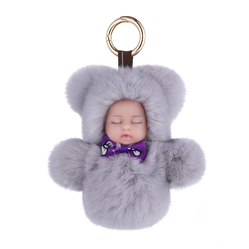 Real Fur Sleeping Doll Keychain - Grey (KD2701GY )