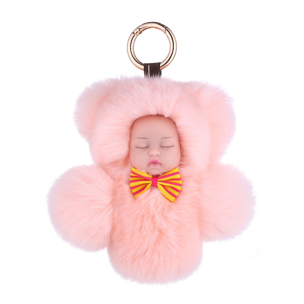 Real Fur Sleeping Doll Keychain - Pink (KD2701PK )
