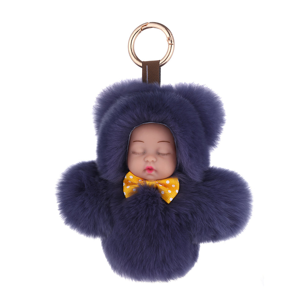 Real Fur Sleeping Doll Keychain - Purple (KD2701PP )