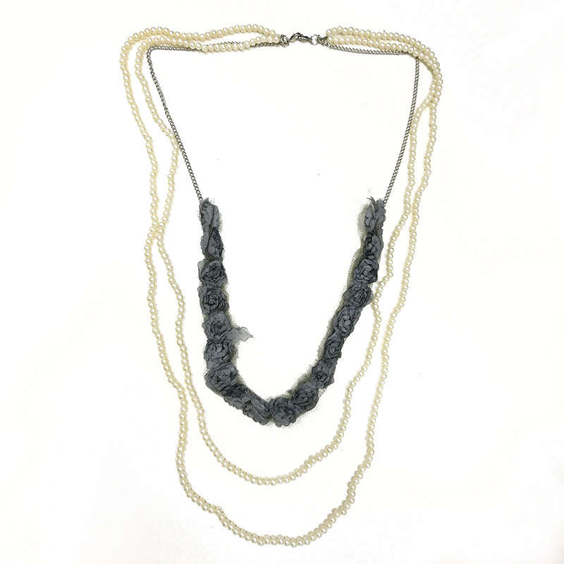 Pearl Triple Chain Long Necklace - Grey (OLD110132GY)