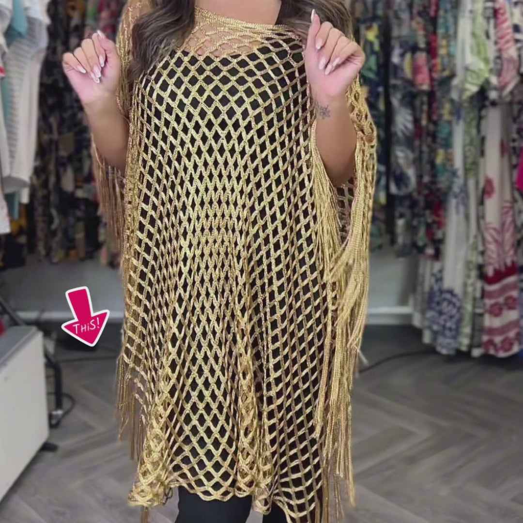 Summer Metallic Crochet Cover-Up – One size fits all UK 8–24