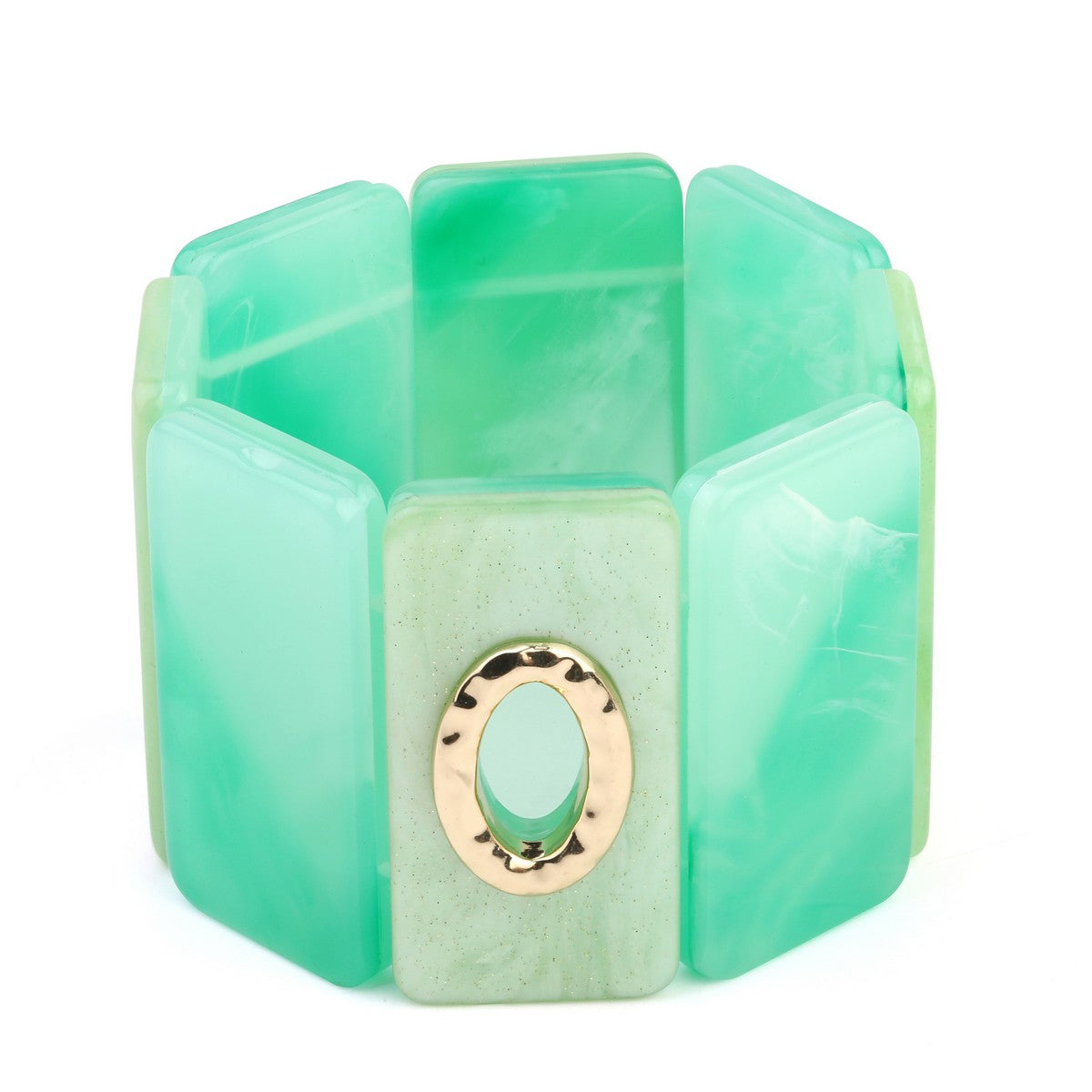 Green Oblong Stretchy Bracelet YA12904GRN