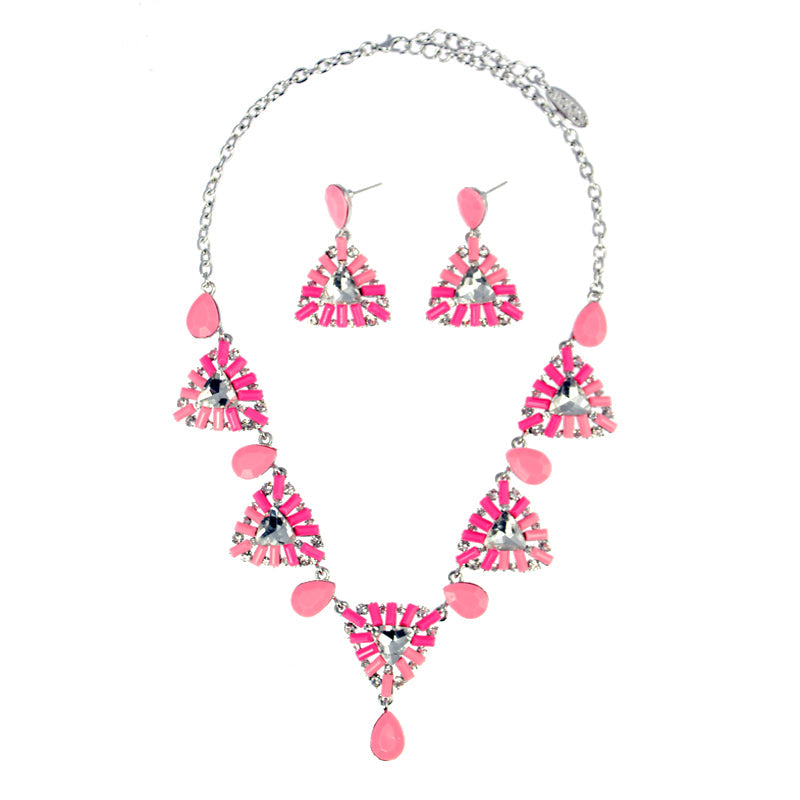 Triangular Petals Necklace Set - Pink (YC14080012PK)