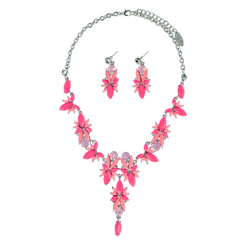 Floral Petal Drop Necklace Set - Pink (YC14080020PK)