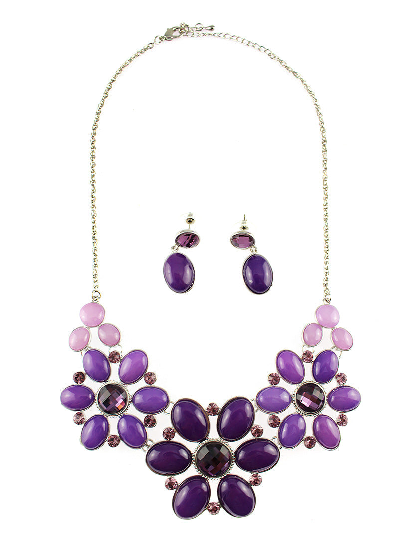 Floral Petal and Stone Necklace Set - Purple (YK1406010PP)