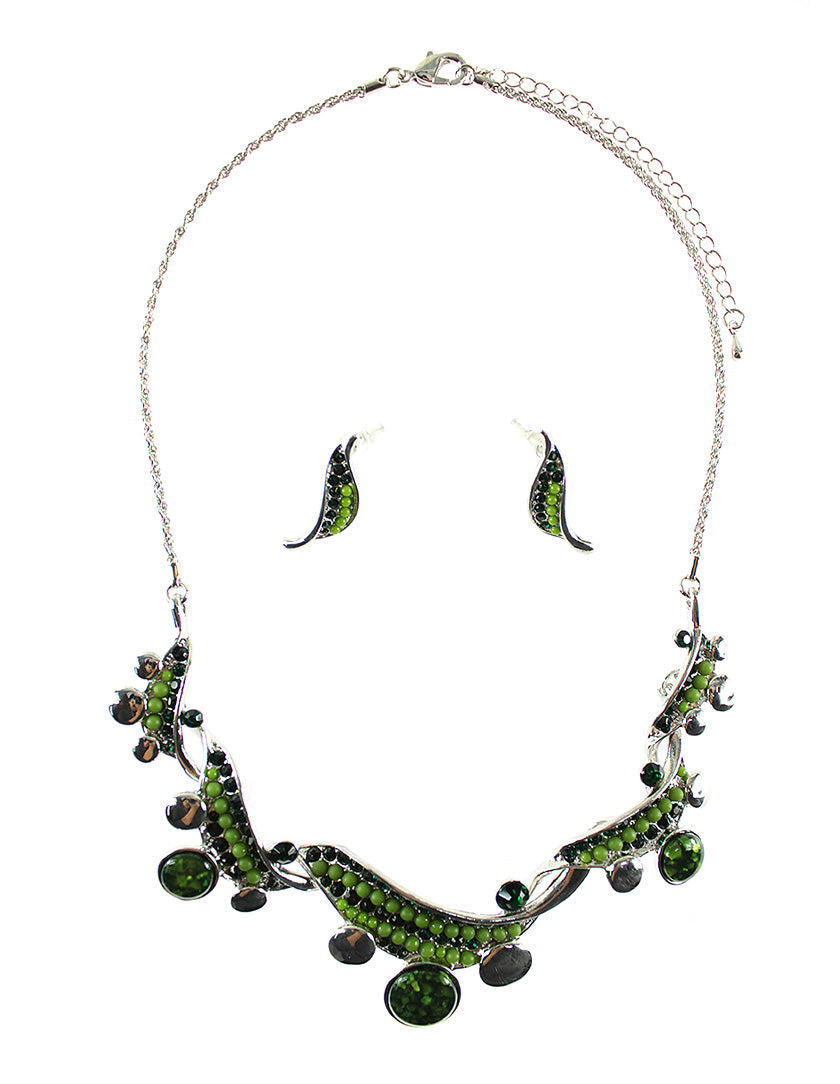 Twist Effect Embellished Necklace Set - Green (YK1406018GN)