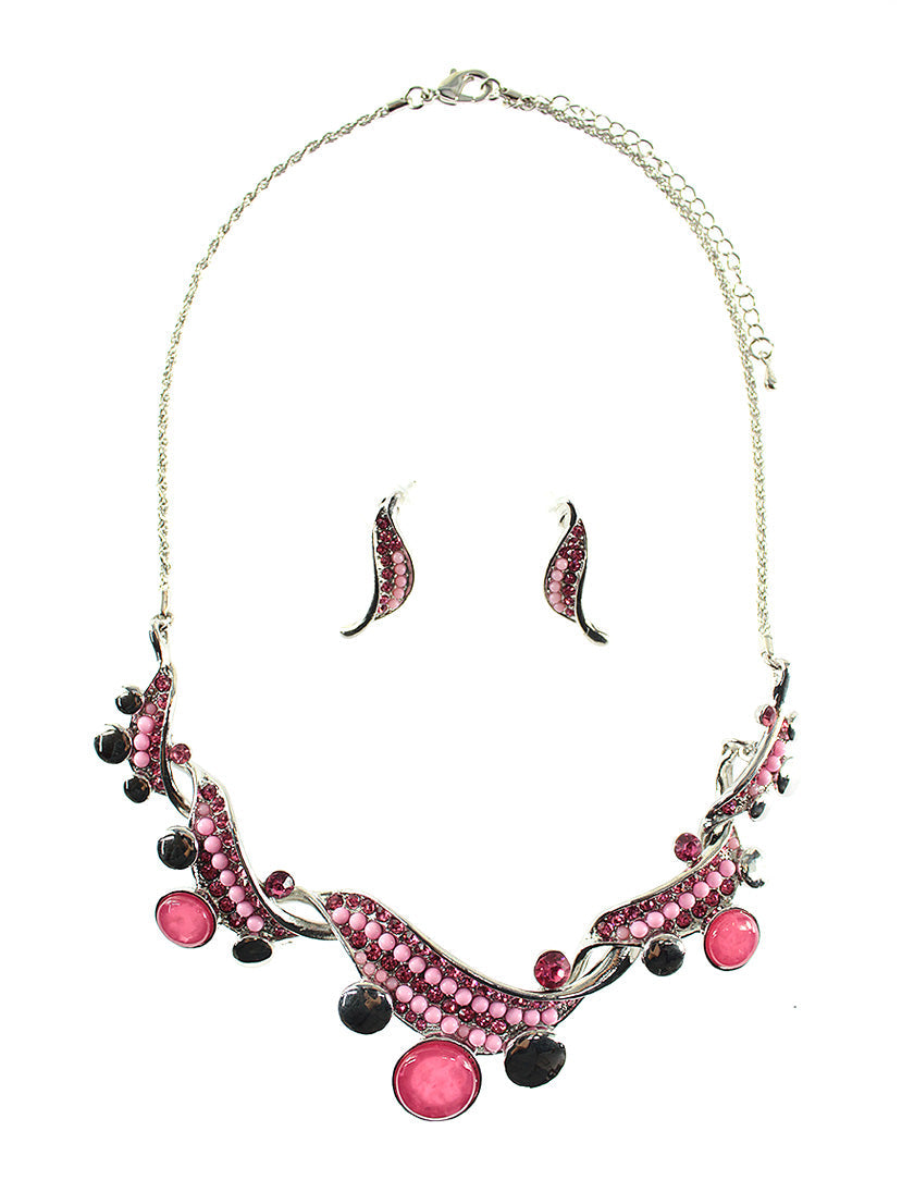 Twist Effect Embellished Necklace Set - Pink (YK1406018PK)