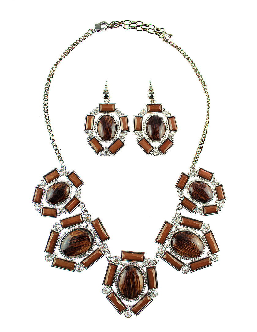 Pentagon Oil Shape Necklace Set - Brown (YK1406030BR)