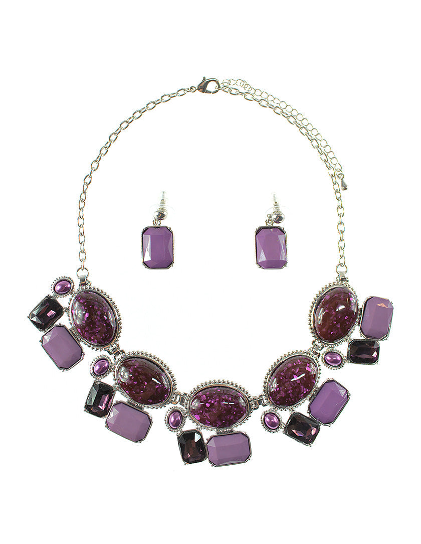 Multi-Stones Shape Necklace Set - Purple (YK1406056PP)