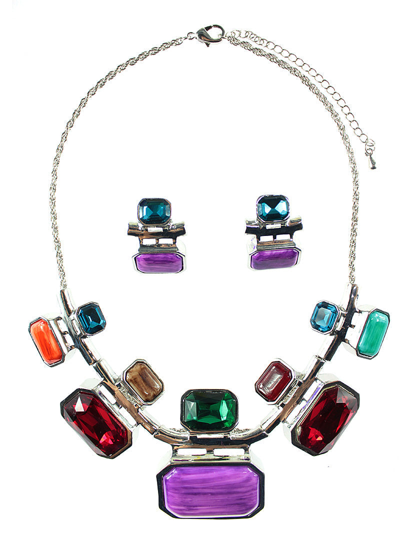 Octagon Shape Gem Necklace Set - Multi (YK1406062ML)