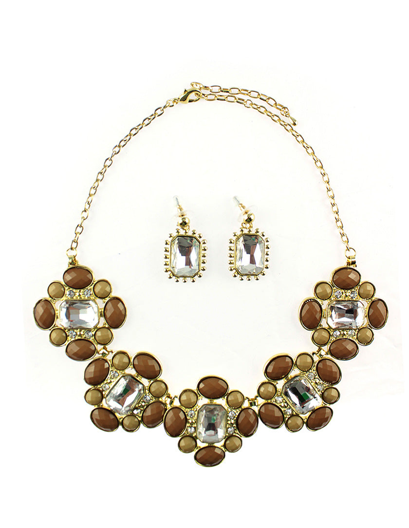 Floral and Stone Design Necklace Set - Amber (YK1408020AR)