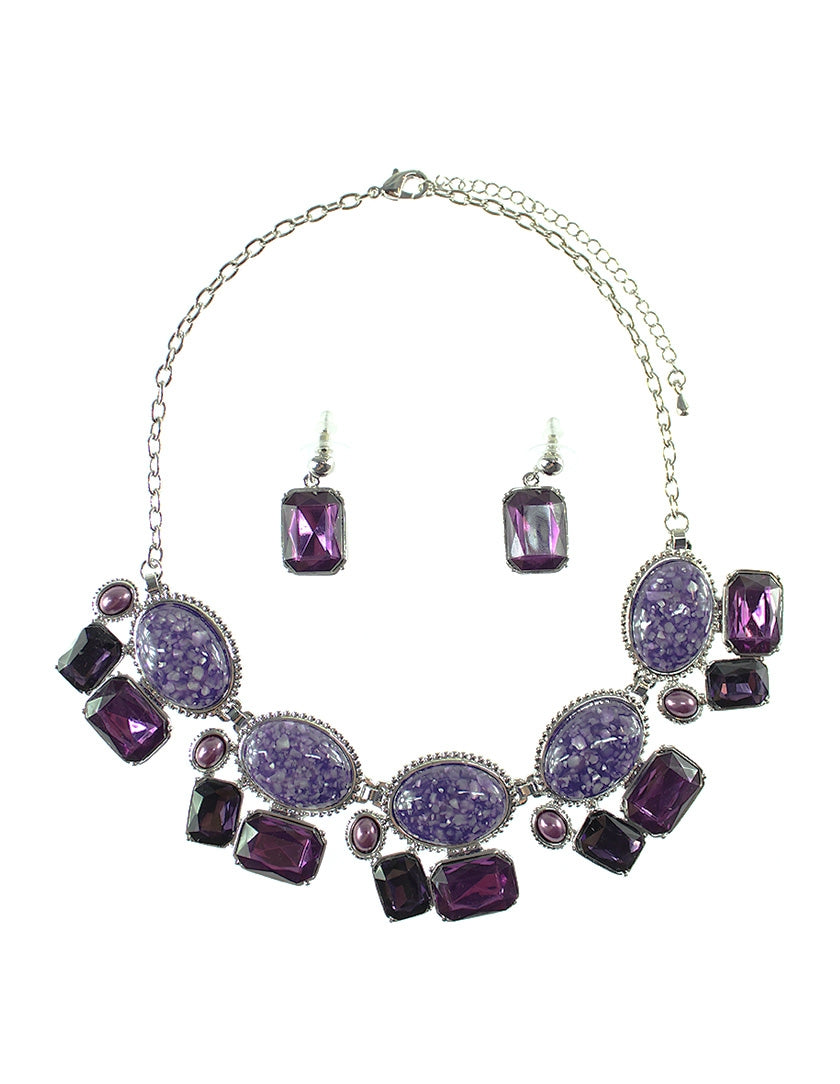 Classic Shape Gemstone Necklace Set - Purple (YK1408022PP)