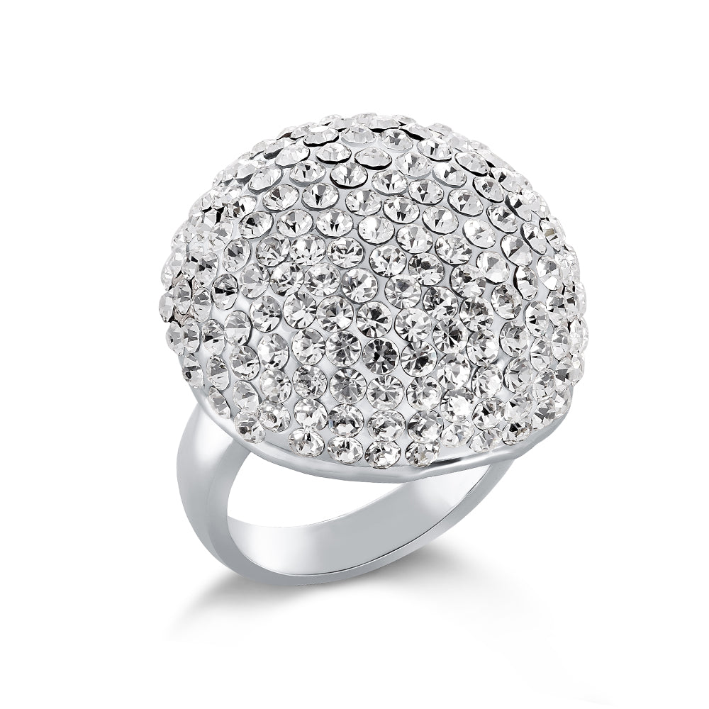 Semi-Circle Steel Pave Diamante Cocktail Ring - Silver