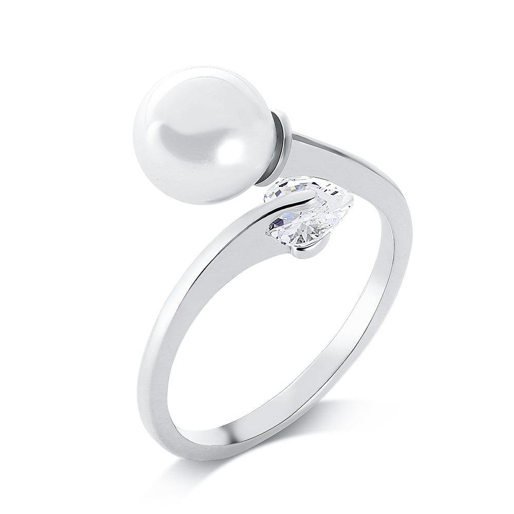 Faux Pearl Wrap Ring - Silver